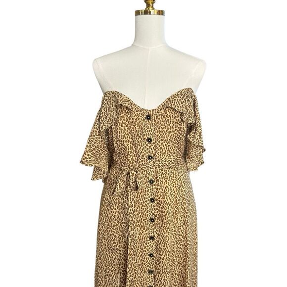 Anthropologie Bolano cheetah print midi dress with a button-down front and tie w - Picture 7 of 12
